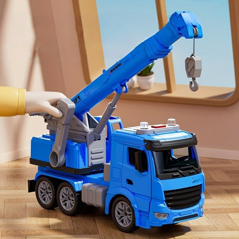 Kraanspeelgoed met realistische bouwlook, beweegbare arm, geel-blauw, licht- en geluidseffecten voor kinderen.