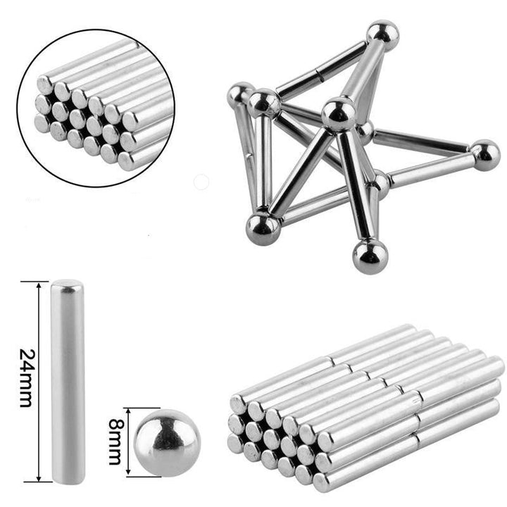 "Kreatives Set mit magnetischen Kugeln und silbernen Stäben, ideales DIY-Spielzeug für innovative Bauideen."