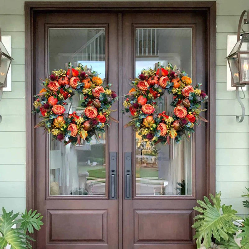Duurzame kunst herfstkrans, ideaal voor herfstdecoratie binnen of buiten, blijft het hele seizoen mooi.