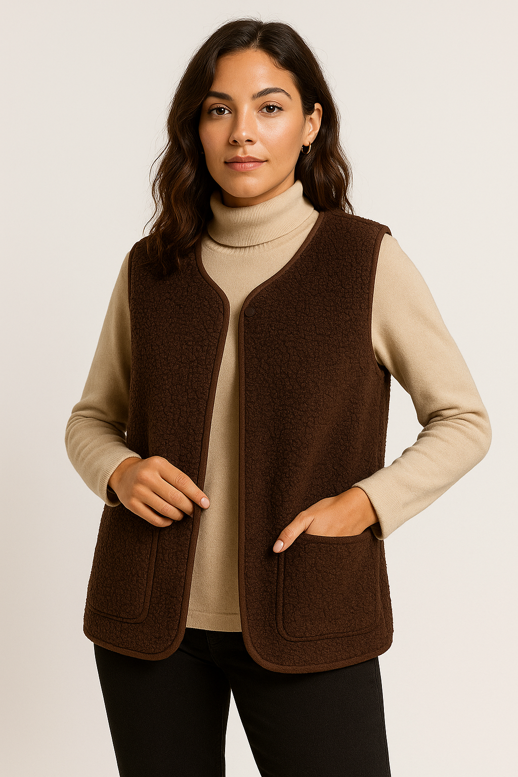 Knus dames pluche vest in beige voor stijlvolle herfst- en lentelooks, zacht materiaal, veelzijdig combineerbaar.
