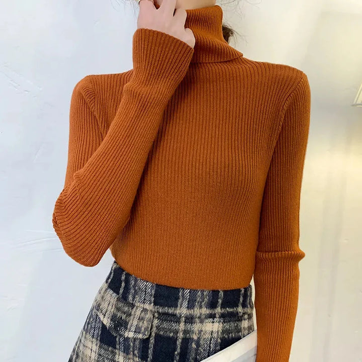 "Kuscheliger Damen Rollkragenpullover in Beige, elegant, ideal für Herbst/Winter, vielseitig kombinierbar für kalte Tage."