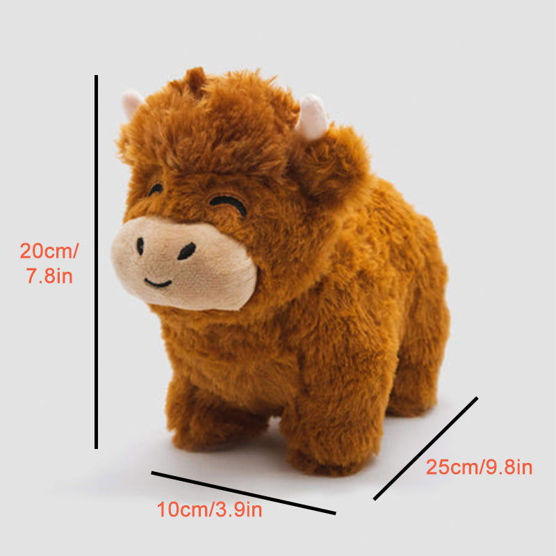 Knuffelig Hoogland koe pluche dier met realistische details voor decoratie en cadeau-ideeën, ideaal voor kinderkamers.