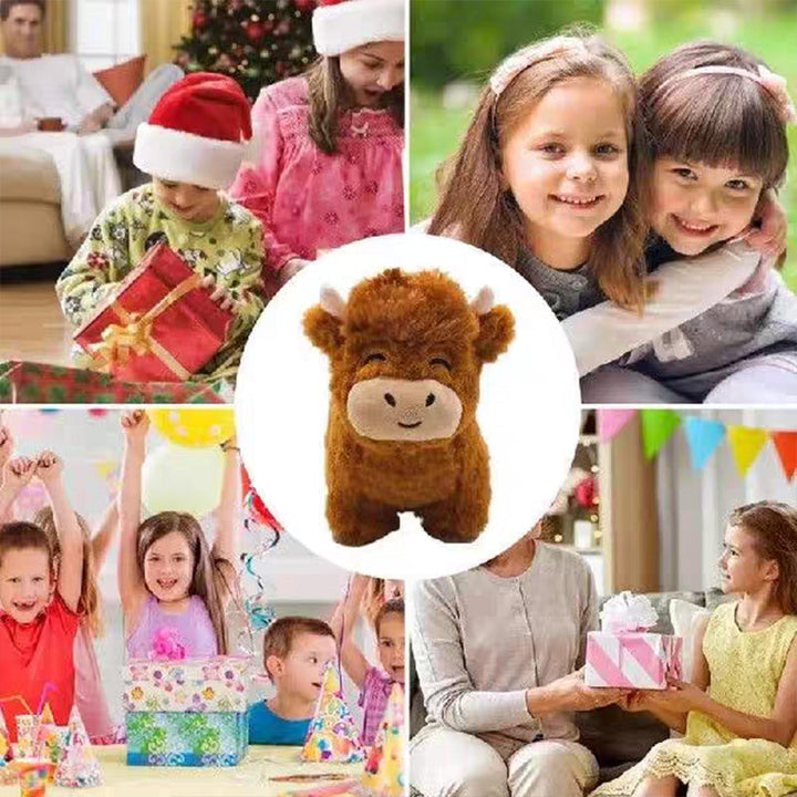 Knuffelig Hoogland koe pluche dier met realistische details voor decoratie en cadeau-ideeën, ideaal voor kinderkamers.