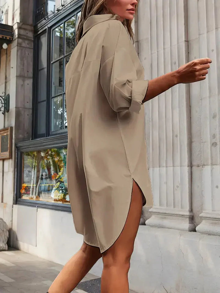 Dames blousejurk met lange mouwen, geknoopt, mini-jurk met losse pasvorm, elegant en veelzijdig, ideaal voor kantoor of vrije tijd.