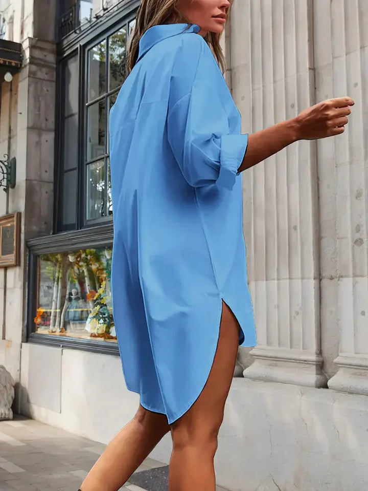 Dames blousejurk met lange mouwen, geknoopt, mini-jurk met losse pasvorm, elegant en veelzijdig, ideaal voor kantoor of vrije tijd.