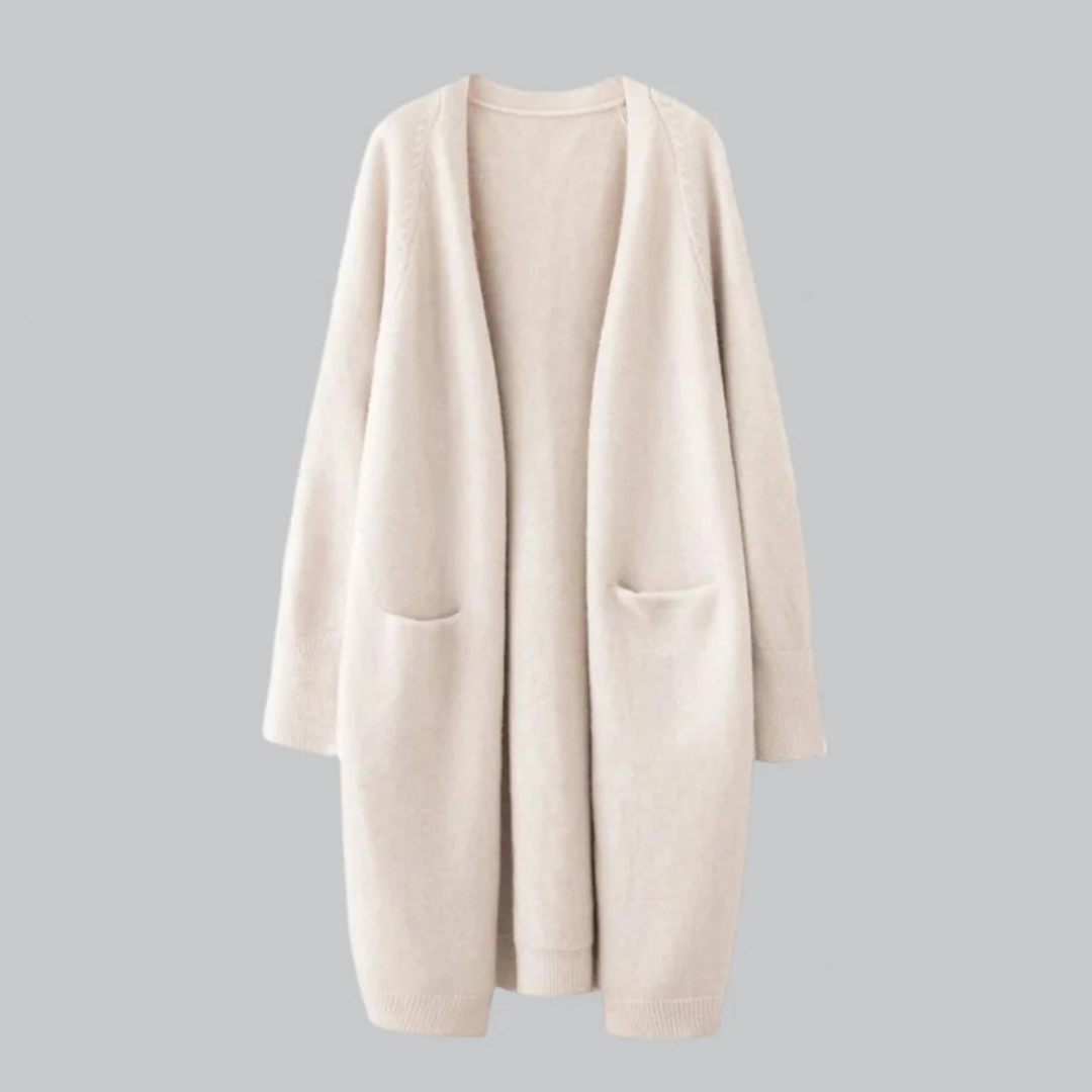 Lang damesvest met open voorkant, vloeiend design in donkergrijs, ideaal voor casual elegantie en veelzijdige outfits