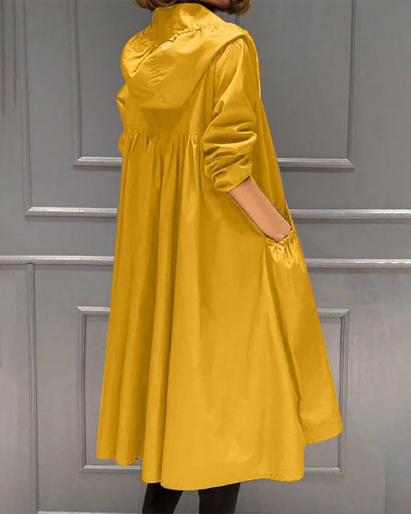 Dames lange waterdichte regenjas met capuchon in marineblauw