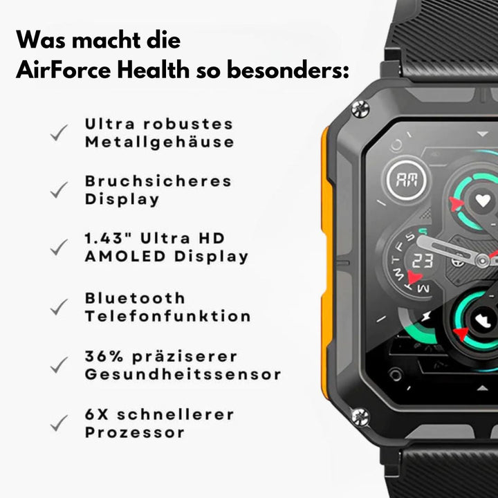 Duurzame militaire smartwatch met robuust design, AMOLED-scherm, titanium behuizing en gezondheidsfuncties, voor buitengebruik