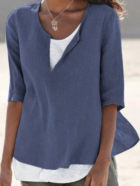 Casual damesblouse met laagjeslook, vloeiend silhouet, elegante zomerstijl, perfect voor alledaags en speciale gelegenheden