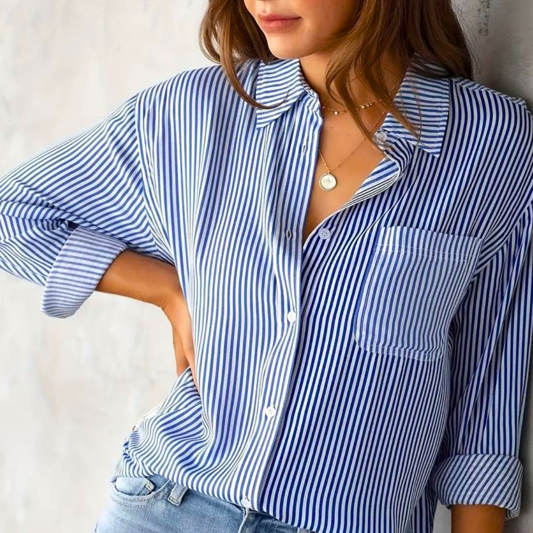 Casual damesblouse met lange mouwen en opvallende strepen, elegant en veelzijdig, ideaal voor kantoor en vrije tijd.