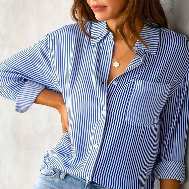 Casual damesblouse met lange mouwen en opvallende strepen, elegant en veelzijdig, ideaal voor kantoor en vrije tijd.
