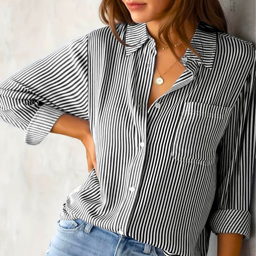 Casual damesblouse met lange mouwen en opvallende strepen, elegant en veelzijdig, ideaal voor kantoor en vrije tijd.