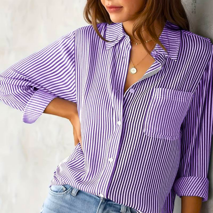 Casual damesblouse met lange mouwen en opvallende strepen, elegant en veelzijdig, ideaal voor kantoor en vrije tijd.