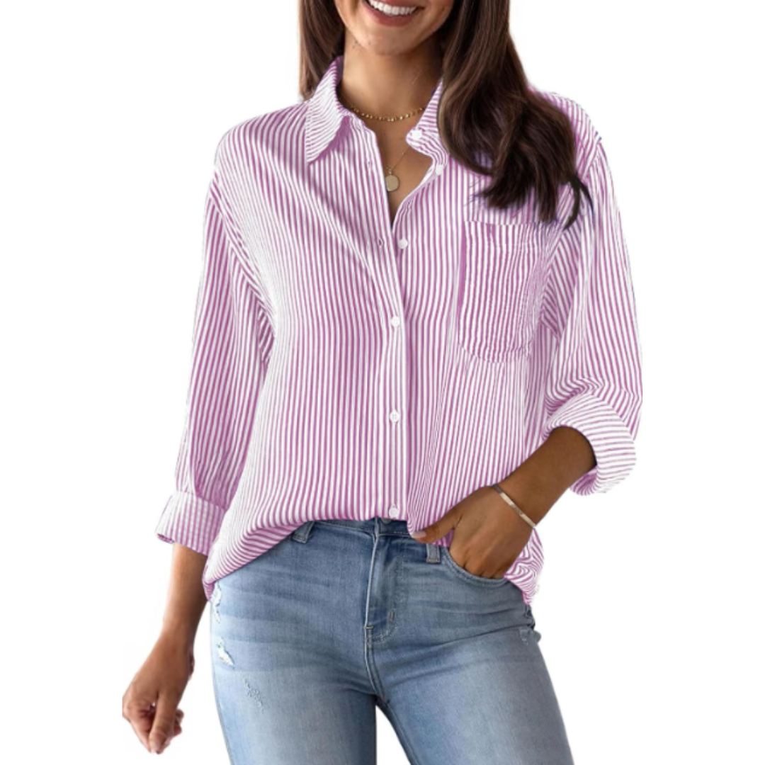 Casual damesblouse met lange mouwen en opvallende strepen, elegant en veelzijdig, ideaal voor kantoor en vrije tijd.