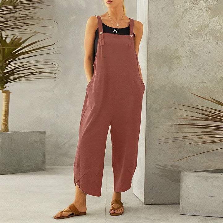Dames casual zomer salopette van katoen, oranje, verstelbare bandjes, comfortabele en stijlvolle look voor de zomer.