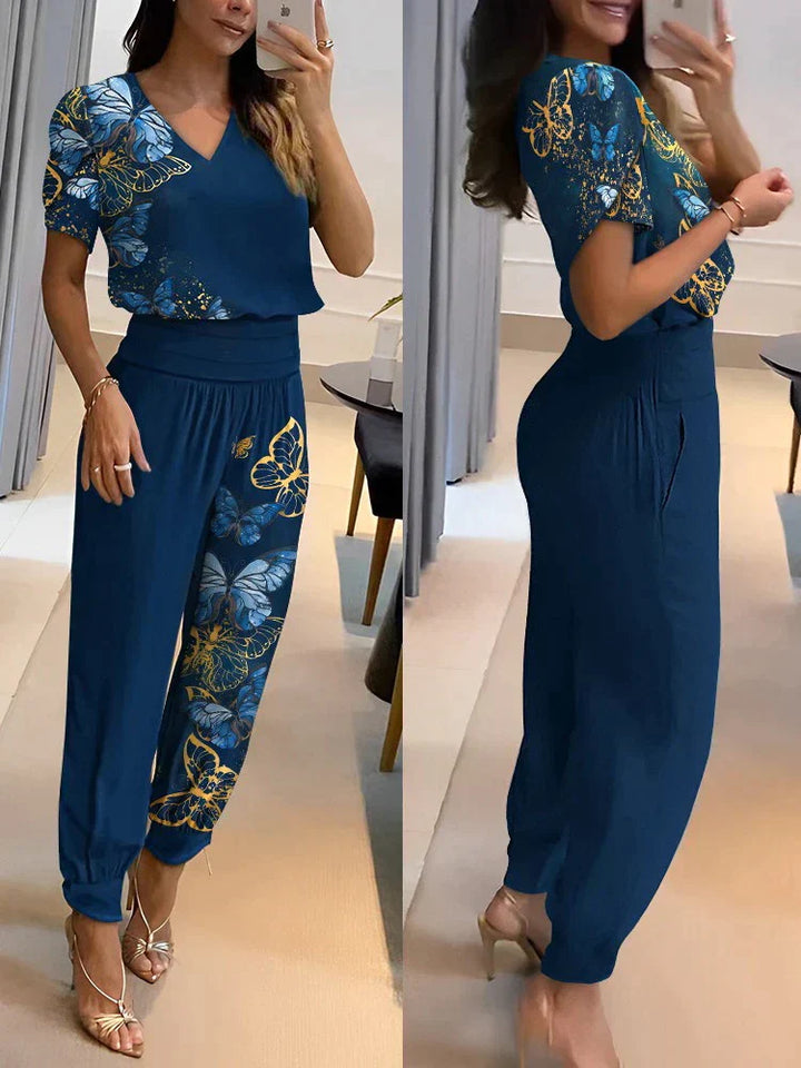Casual dames set met top en broek in verschillende kleuren, ideaal voor dagelijks gebruik en gelegenheden, eigentijdse elegantie.