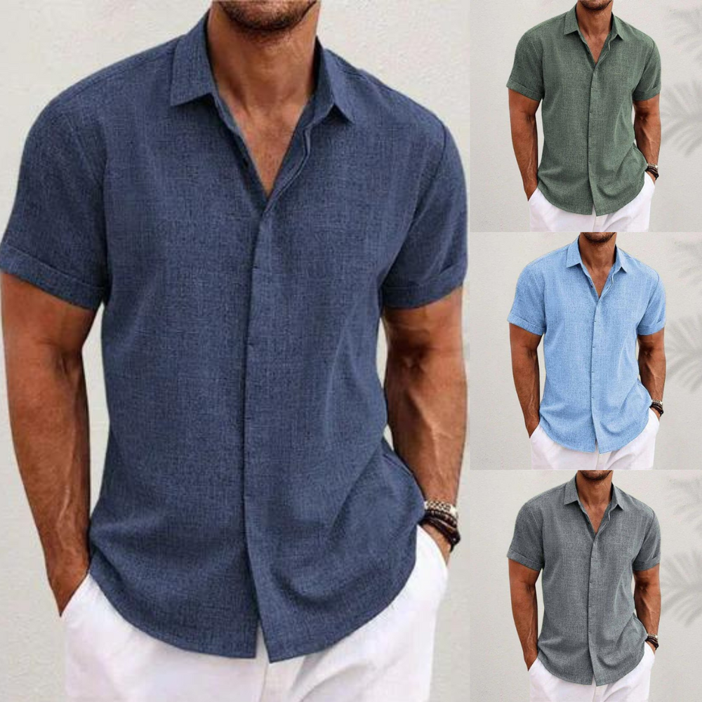 Casual heren button-down overhemd, zacht materiaal in marineblauw, ideaal voor vrije tijd en semi-formele gelegenheden.