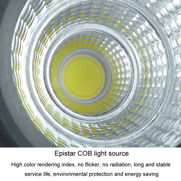 LED COB schijnwerper, waterdicht, 7 kleuren, aluminium behuizing, verstelbare lampbehuizing, ideaal voor buitenverlichting.