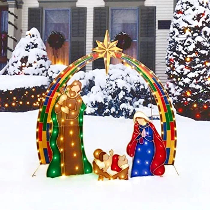 Duurzaam LED Heilige Familie kerst tuinornament, weerbestendige feestelijke buitenverlichting.