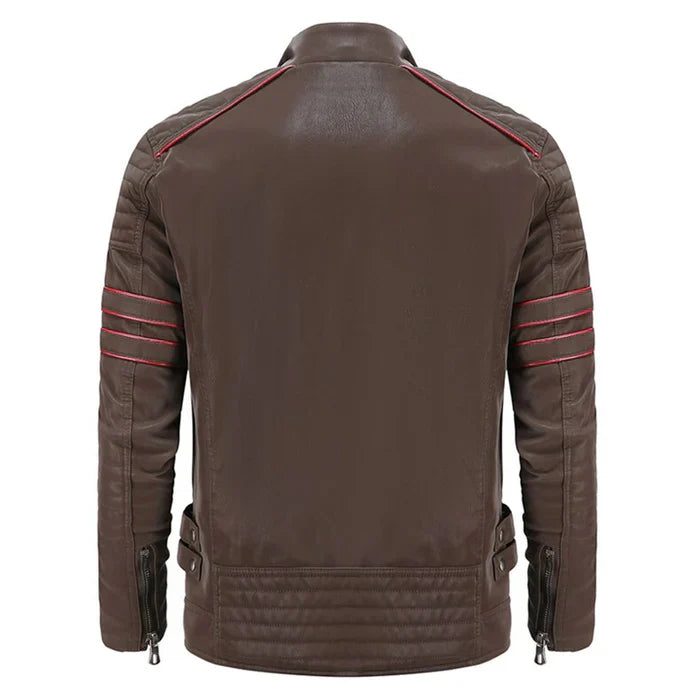 Heren motorjas van leer, robuust ontwerp, elegante stijl, warme polyester voering, ideaal voor stads- en plattelandsritten.