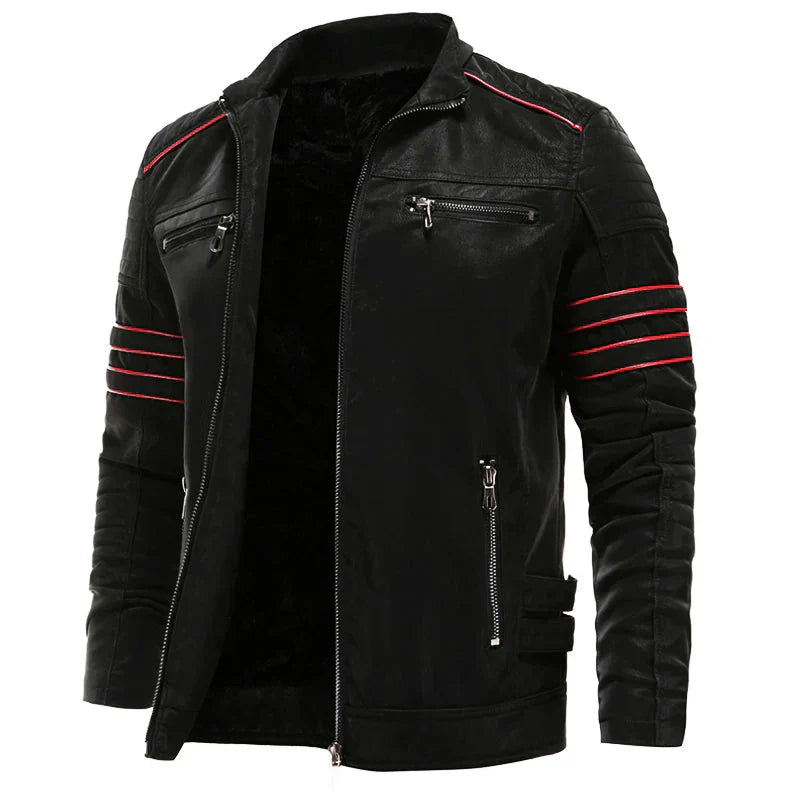 Heren motorjas van leer, robuust ontwerp, elegante stijl, warme polyester voering, ideaal voor stads- en plattelandsritten.