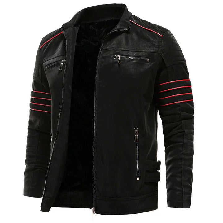 Heren motorjas van leer, robuust ontwerp, elegante stijl, warme polyester voering, ideaal voor stads- en plattelandsritten.