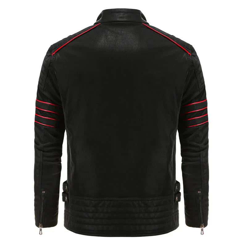 Heren motorjas van leer, robuust ontwerp, elegante stijl, warme polyester voering, ideaal voor stads- en plattelandsritten.