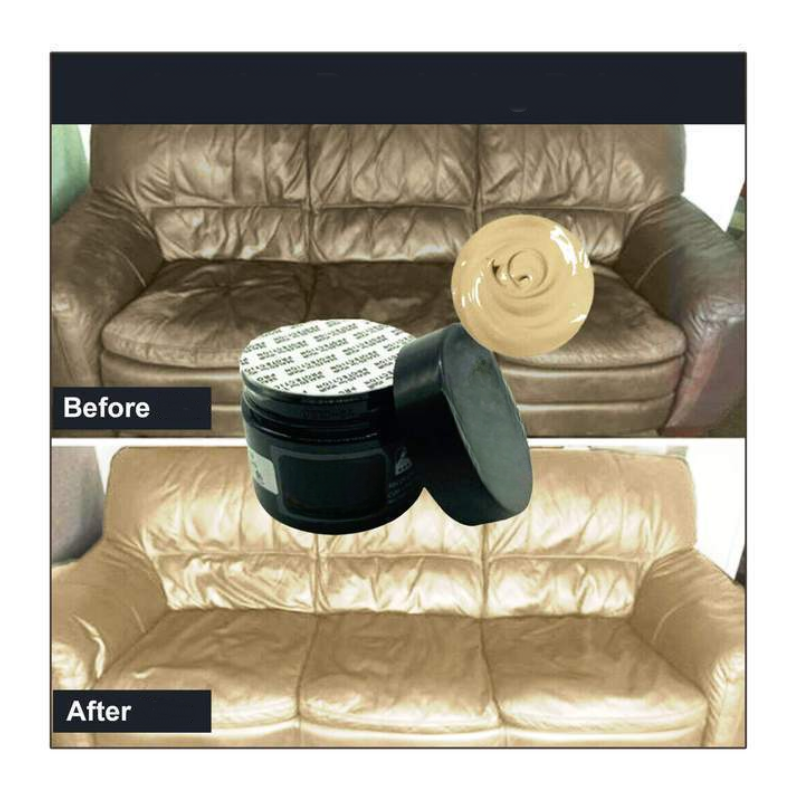 Lederreparatiebalsem voor glad leer, diepgaande verzorging, voor- en na-effect, revitaliseert vervaagd leer.