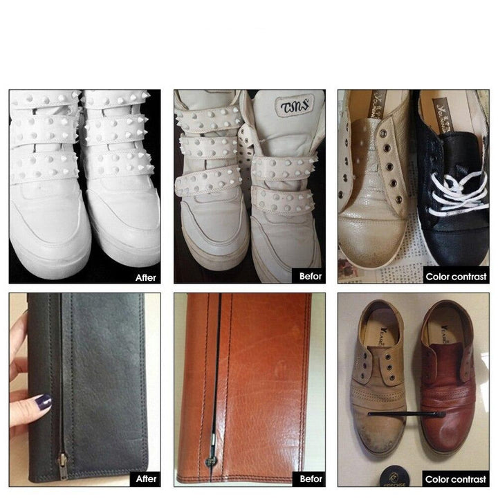 Lederreparatiebalsem voor glad leer, diepgaande verzorging, voor- en na-effect, revitaliseert vervaagd leer.