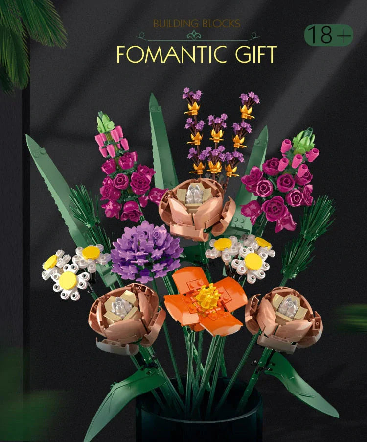 LEGO boeket bouwpakket: Kleurrijke bloemen van LEGO stenen voor individueel en creatief spel, ideaal voor kinderkamerdecoratie.