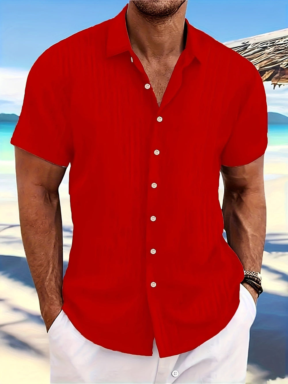 Lichtgewicht, ademend heren zomerhemd in blauw, ideaal voor warme dagen, biedt stijlvol comfort en bewegingsvrijheid.