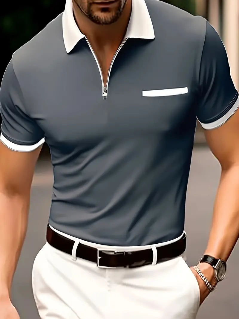 Lichtgewicht herengolfshirt met V-hals, ademend, stijlvol ontwerp, optimaal voor golf, biedt bewegingsvrijheid.