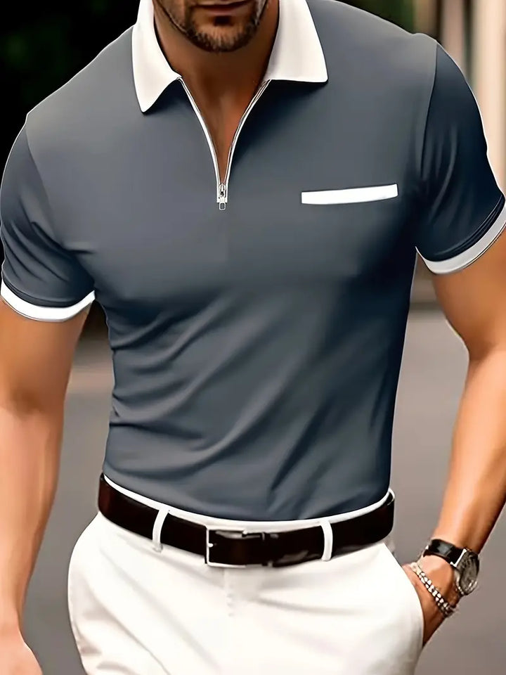 Lichtgewicht herengolfshirt met V-hals, ademend, stijlvol ontwerp, optimaal voor golf, biedt bewegingsvrijheid.