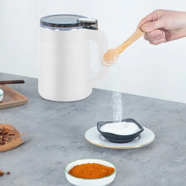 Krachtige roestvrijstalen graanmolen, maalt granen tot fijn meel, met modern design, ideaal voor de keuken.