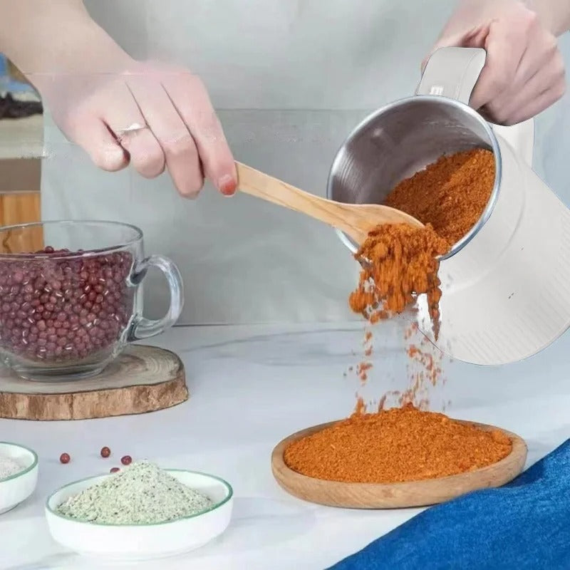 Krachtige roestvrijstalen graanmolen, maalt granen tot fijn meel, met modern design, ideaal voor de keuken.