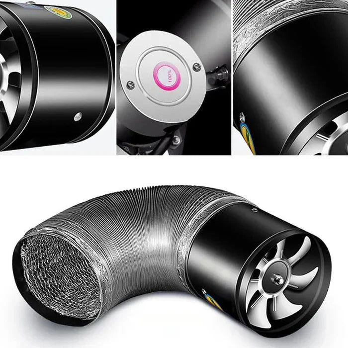 Krachtige en stille WhisperFlow afzuigventilator met robuuste metalen behuizing, ideaal voor schone binnenlucht.