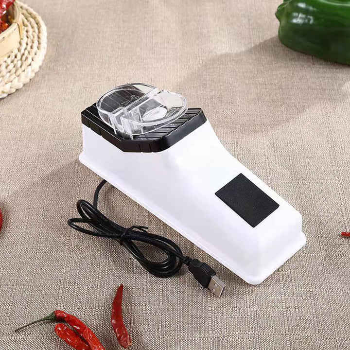 Krachtige USB-messenslijper, elektrisch, praktisch voor keukenmessen, grijze behuizing, innovatieve technologie