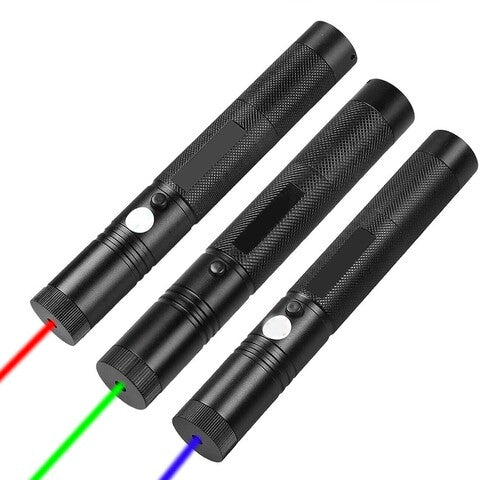Krachtige, oplaadbare laserpointer voor lange afstanden met aluminium behuizing en variabele kleuren: Groen, Rood, Paars