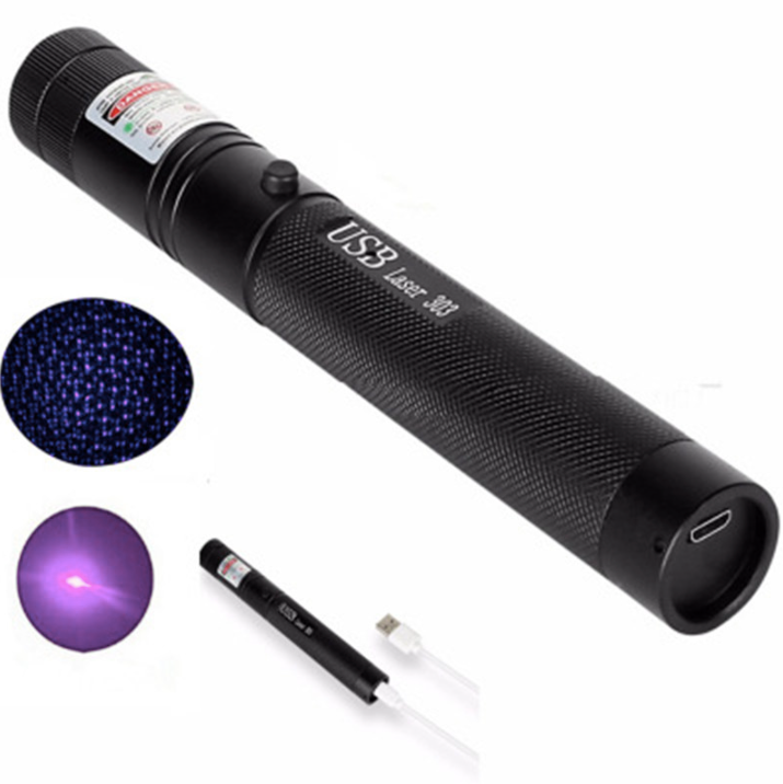 Krachtige, oplaadbare laserpointer voor lange afstanden met aluminium behuizing en variabele kleuren: Groen, Rood, Paars