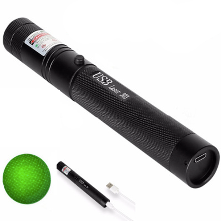 Krachtige, oplaadbare laserpointer voor lange afstanden met aluminium behuizing en variabele kleuren: Groen, Rood, Paars