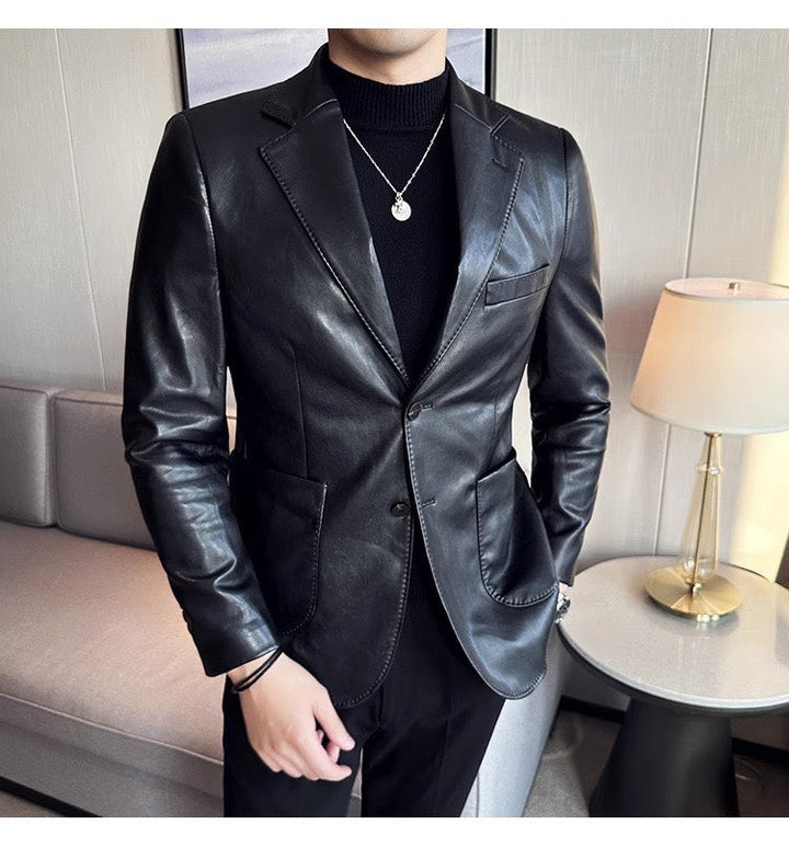 Leren heren blazer Maverik, tijdloze stijlvolle pasvorm voor zakelijke en casual gelegenheden.