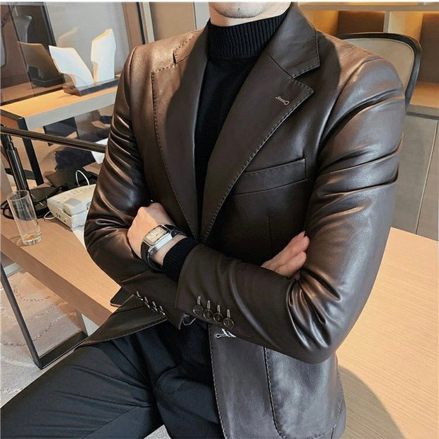 Stijlvolle leren heren blazer Maverik, perfect voor zowel casual chic als formele herenkleding.
