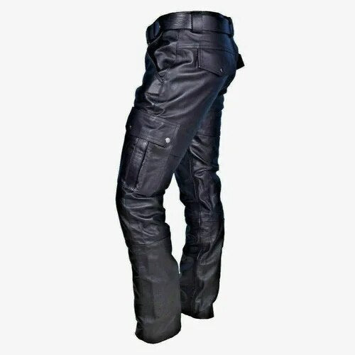 Leren heren motorbroek Diego met functionele cargo zakken, perfect voor motorrijden en een casual look.