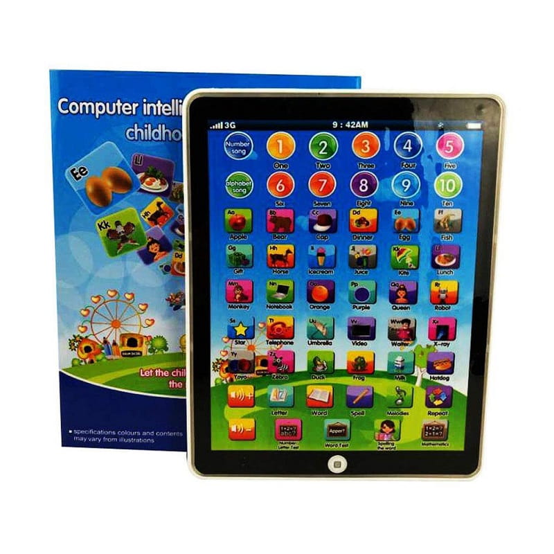Interactieve kindertablet, 7,5 inch met kleurrijk display, interactieve geluiden en robuuste ABS-behuizing, ideaal voor peuters.
