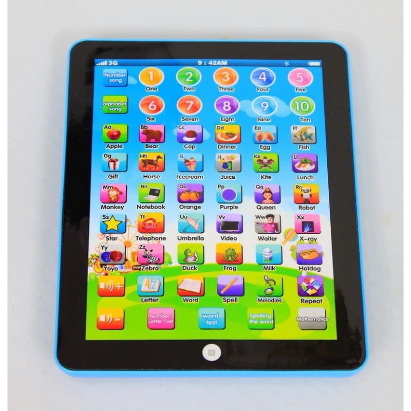 Interactieve kindertablet, 7,5 inch met kleurrijk display, interactieve geluiden en robuuste ABS-behuizing, ideaal voor peuters.
