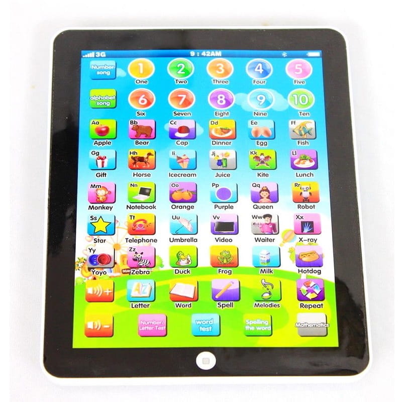 Interactieve kindertablet, 7,5 inch met kleurrijk display, interactieve geluiden en robuuste ABS-behuizing, ideaal voor peuters.