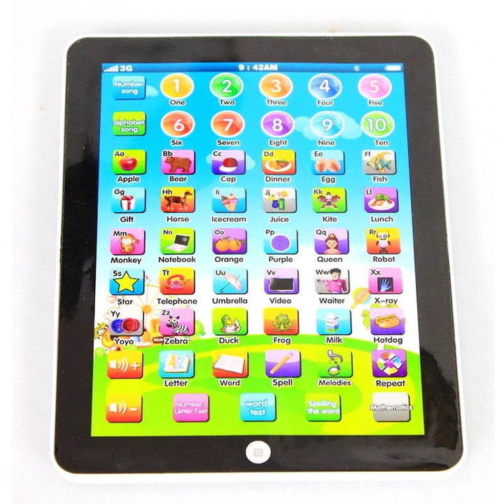 Interactieve kindertablet, 7,5 inch met kleurrijk display, interactieve geluiden en robuuste ABS-behuizing, ideaal voor peuters.