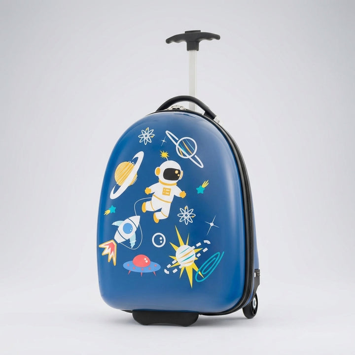 Compacte kinderkoffer met wieltjes en verstelbaar handvat, perfect voor jonge reizigers. Praktische lichtgewicht bagage.