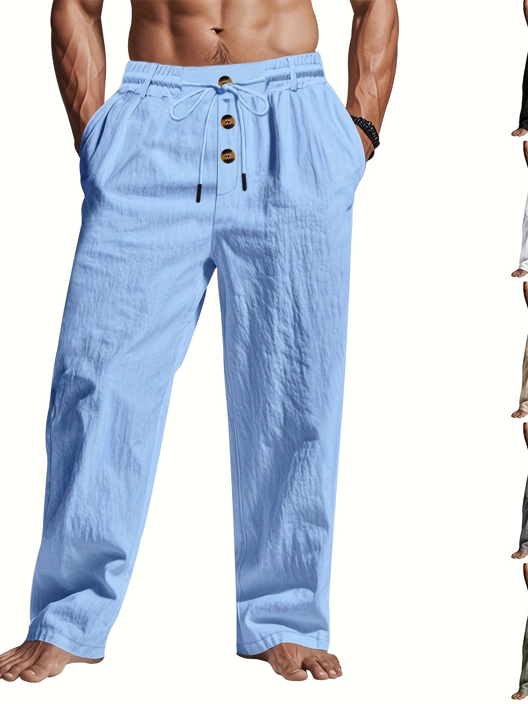 Comfortabele heren linnen broek met rechte pijp en stijlvol trekkoord, zeer ademend.