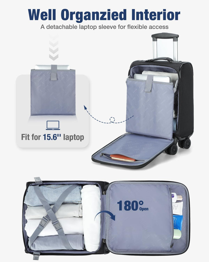 Uitbreidbare handbagage koffer met wieltjes, perfect als lichtgewicht bagage voor korte trips.